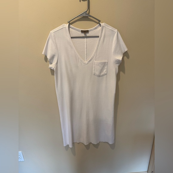 LILLA P V-NECK POCKET T-SHIRT DRESS WHITE 100% COTTON MINIMALIST CASUAL SIZE M - Picture 2 of 7